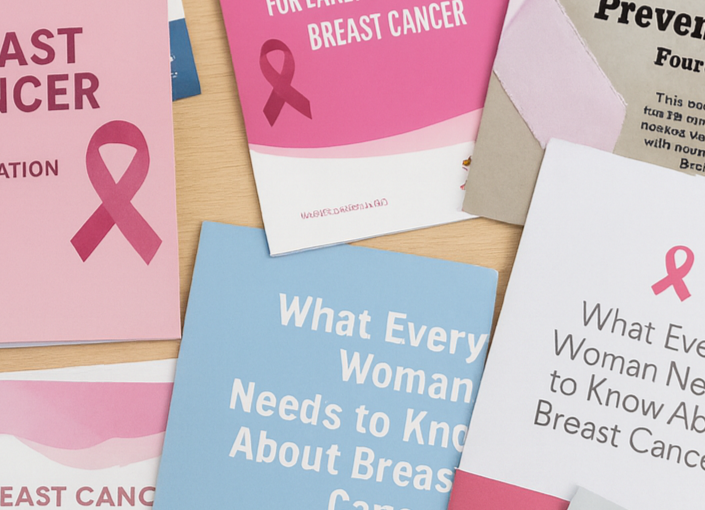 A set of cancer information booklets laid out together.